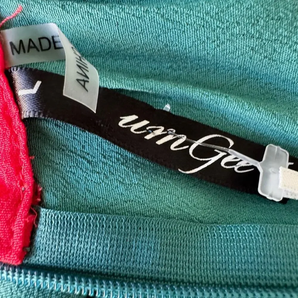 Umgee Colorblock Teal & Coral Asymmetrical Layered Mini Skirt Size Large